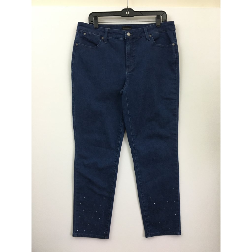 Talbots Womens Size 12 Slim Ankle Jean With Stone Embellishment Dark Wash Blue